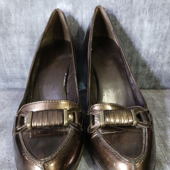 Franco Sarto Gable patent leather brown metallic heeled loafers. Size 8M - Picture 2 of 7